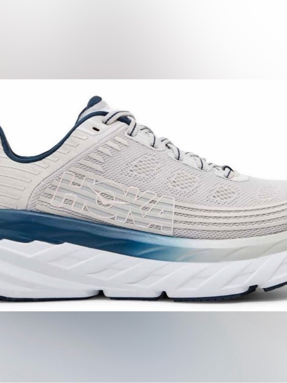 Hoka Bondi 6 Light Gray and Navy Athletic Running Shoe